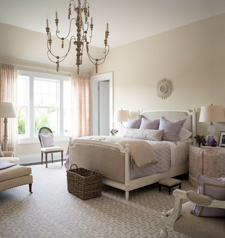 Suzanne Kasler for a Traditional Bedroom with a Chandelier and Traditional Home Hampton Designer Showhouse Bedroom by Kate Singer Home