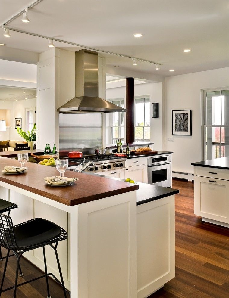 The Kitchen Portsmouth Nh for a Contemporary Kitchen with a Wood Countertops and Hillside Residence Hanover Nh by Smith & Vansant Architects Pc