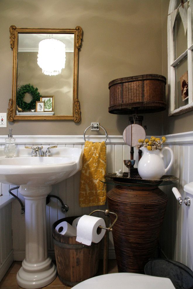 Toilet Paper Holder Height for a Eclectic Bathroom with a Metal Urn and My Houzz: Meaghan and Trevor: Welland, on by Esther Hershcovich