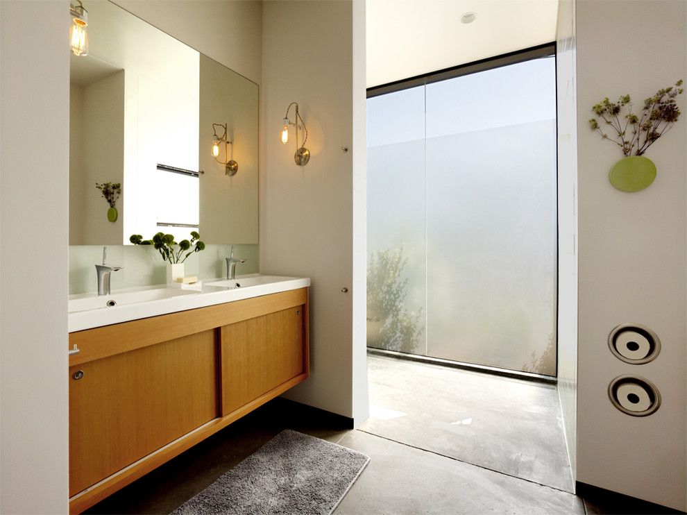 Toilet Paper Holder Height for a Modern Bathroom with a Vanity and Hydeaway House by Schwartz and Architecture