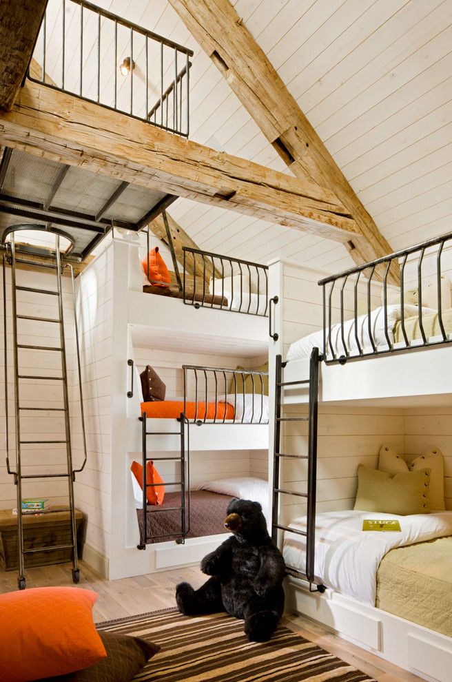 Zoom Room Denver for a Rustic Kids with a Triple Bunk Bed and Grassy Creek by Jett Thompson Antiques & Interiors