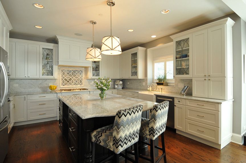 2700k Light for a Transitional Kitchen with a Truffle Dark Stained Island Cabinets and Suburban Glam by Kitchen Design Partners, Inc.