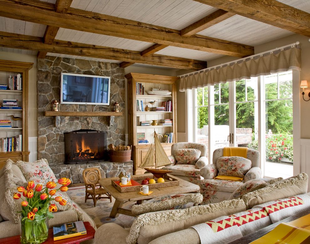 Aaa Santa Barbara for a Beach Style Family Room with a Wood Bookcase and Santa Barbara Dutch Colonial by Kathryne Designs, Inc