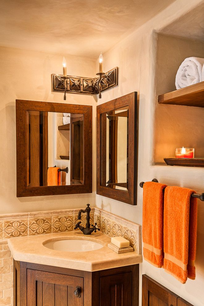 Aaa Santa Barbara for a Mediterranean Powder Room with a Corner Sink and Riviera Residence by Josh Blumer :: Ab Design Studio, Inc.