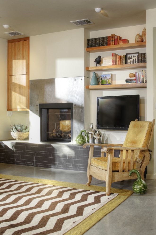 Abc Supply Denver for a Modern Living Room with a Bamboo Cabinet and Fireplace by Mak Design + Build Inc.