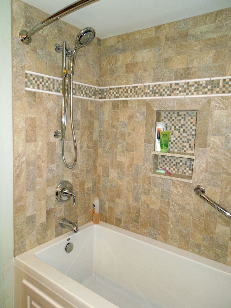 Ada Grab Bar Height for a Traditional Bathroom with a Bathtub and Spa Worthy Terrific Tile Layout. by Delicious Kitchens & Interiors, Llc