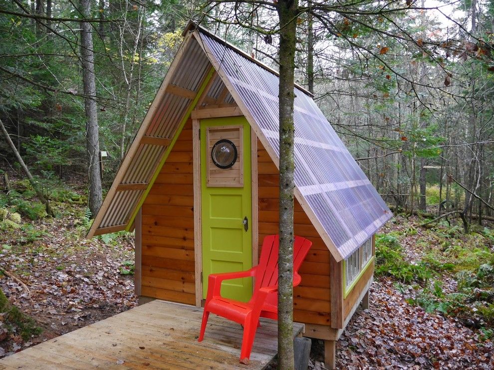 Adirondack Camp for a Eclectic Shed with a Red Adirondack Chair and Reading Room /  Tiny Cabin by Onduline North America, Inc.