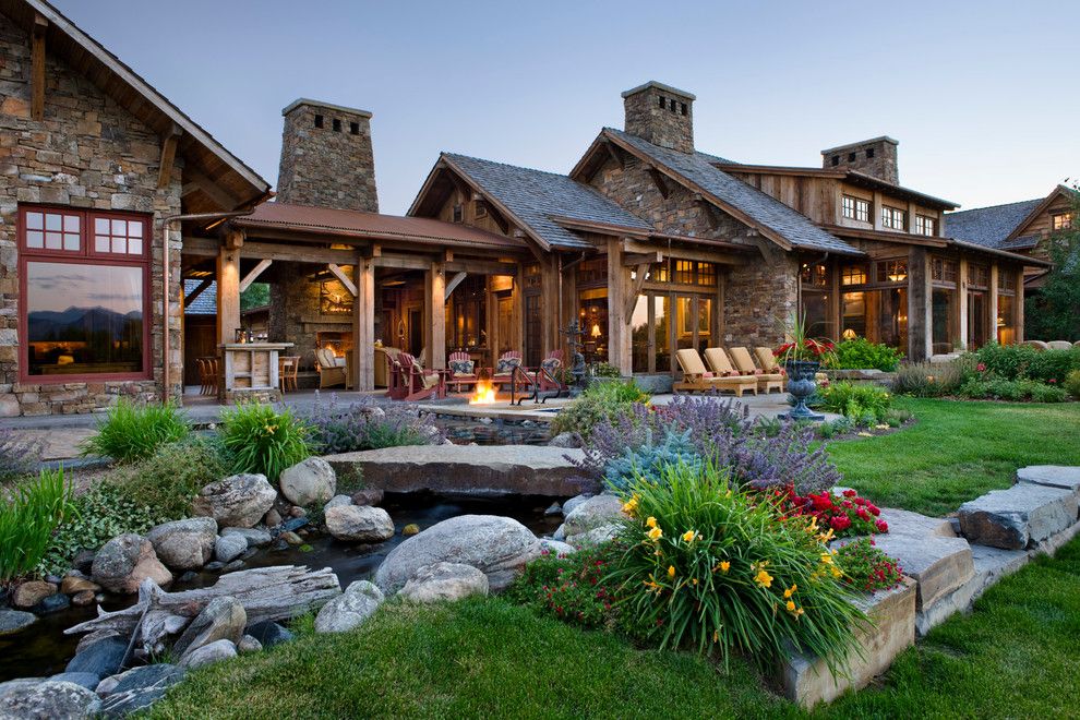 Adirondack Camp for a Rustic Landscape with a Covered Patio and Old River Farm by Locati Architects