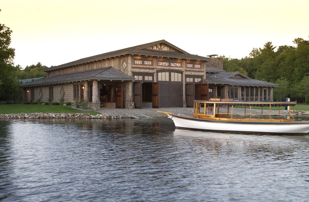 Adirondack Lodge for a Rustic Exterior with a Stone and Boathouse by Gabberts Design Studio