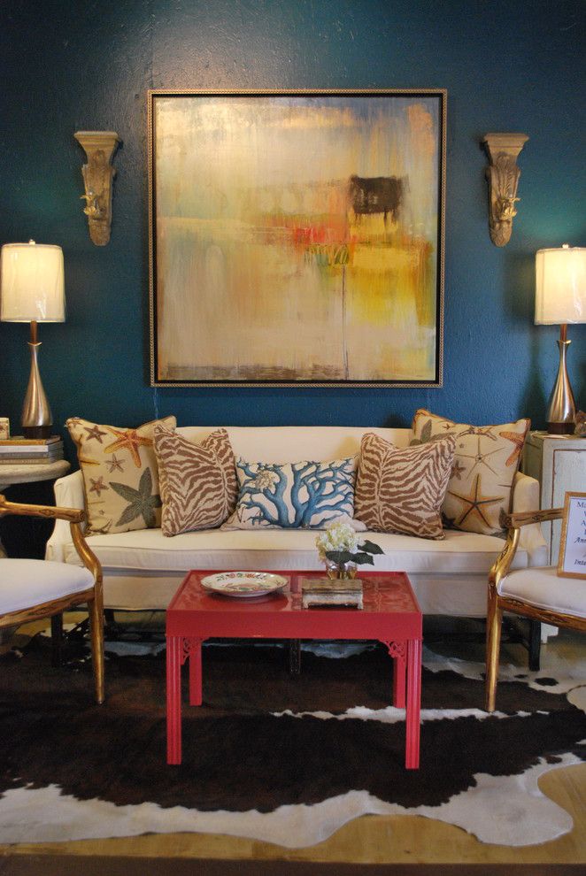 Alabama Furniture Market for a Eclectic Living Room with a Faux Bois and Mad for Galapagos Turquoise by Anna Lattimore Interior Design