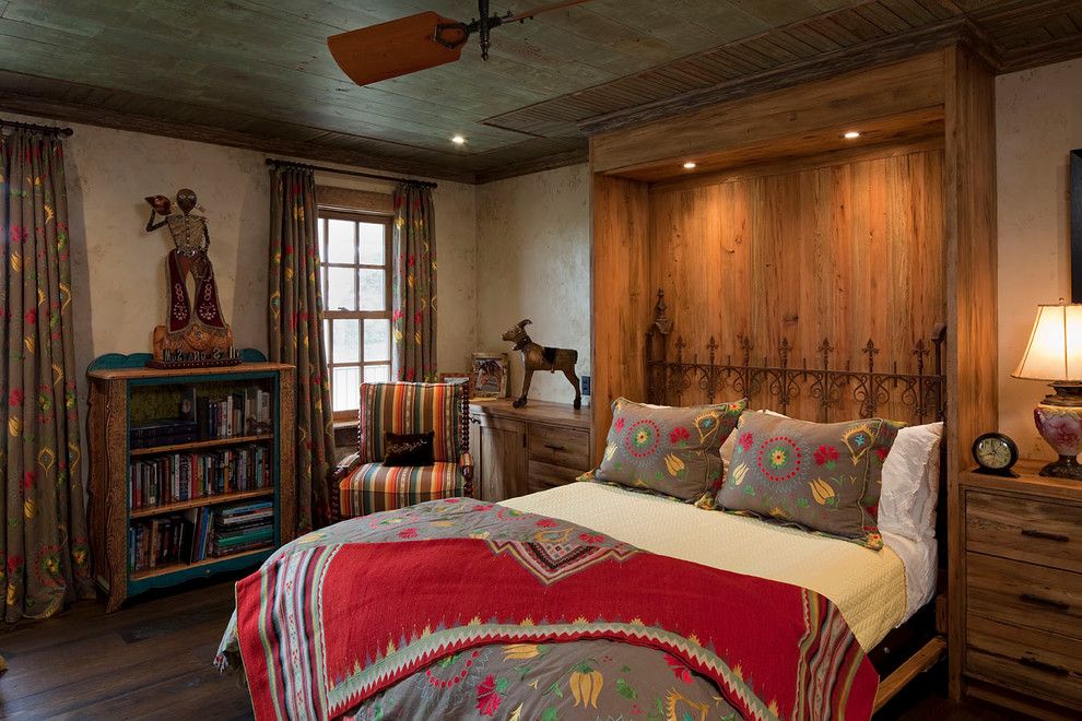 Alcove Definition for a Rustic Bedroom with a Ceiling Fan and Ranch House by Rachel Mast Design