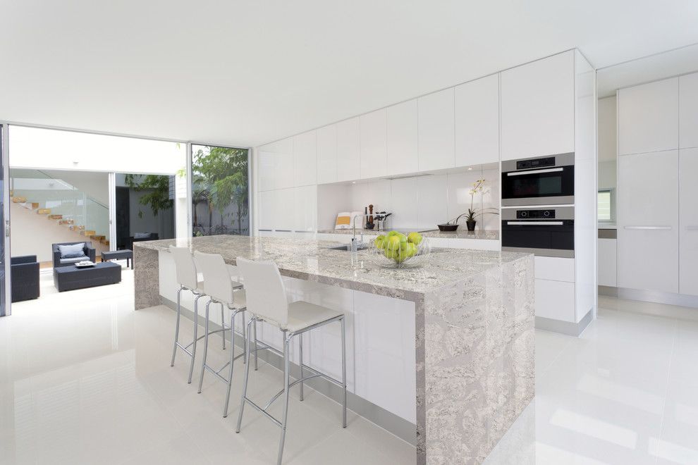 Alexa Hampton for a Modern Spaces with a Quartz Countertop and Summerhill From Cambria's Coastal Collection by Cambria