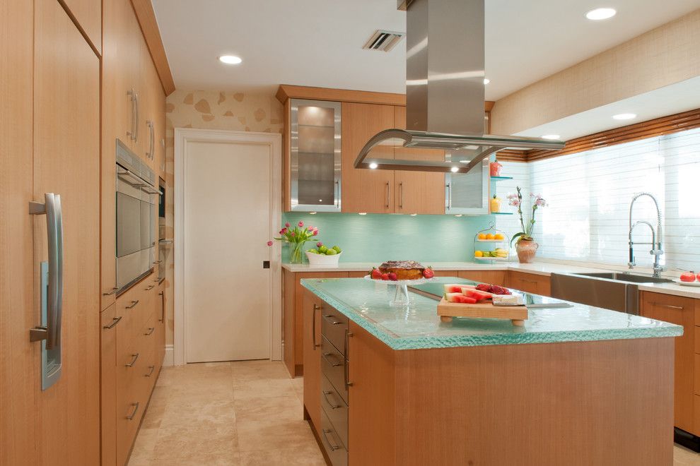 Allied Refrigeration for a Contemporary Kitchen with a Glass Backsplash and Kaplan Kitchen by Allied Kitchen and Bath