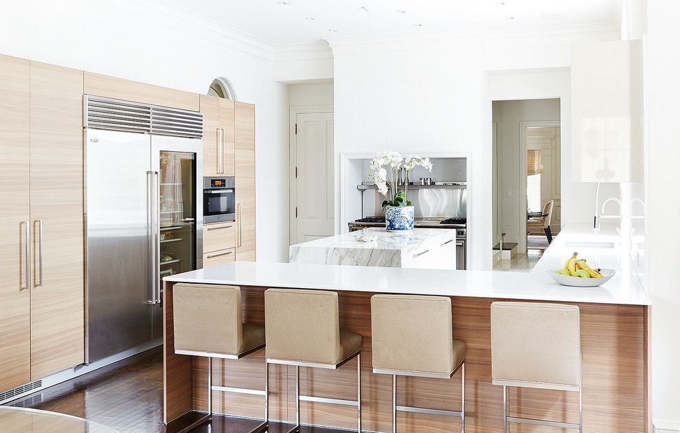 Allied Refrigeration for a Transitional Kitchen with a Wood Cabinet and Beverly Residence by Allied Stone