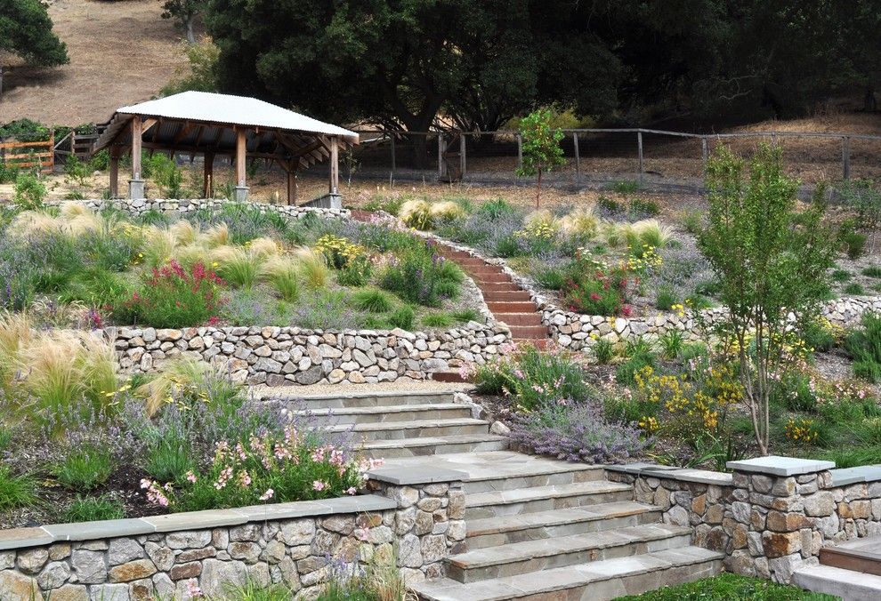 Allside for a Mediterranean Landscape with a Pergola and Lafayette Hillside Pavillion by Huettl Landscape Architecture