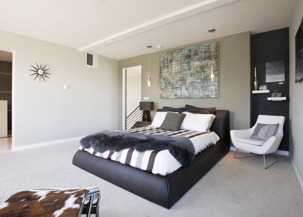 Ana White Loft Bed for a Modern Bedroom with a White Floating Shelves and Green Cube   Leed Platinum Showhome by Re.dzine