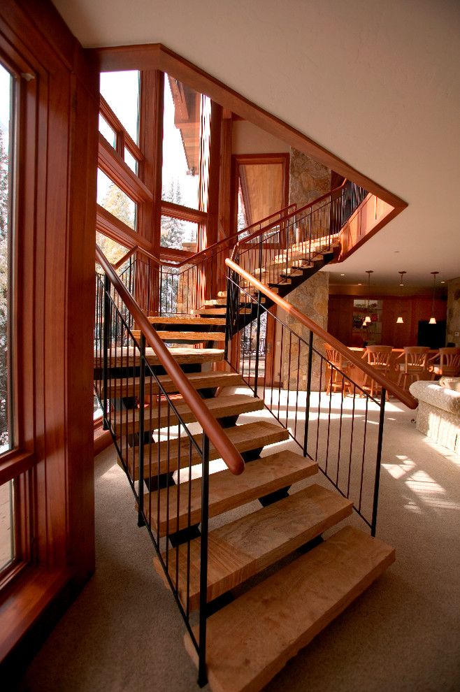 Appalachian Log Homes for a Contemporary Staircase with a Metal Railing and Breckenridge Ski in Ski Out by Sweet Homes of Colorado Inc