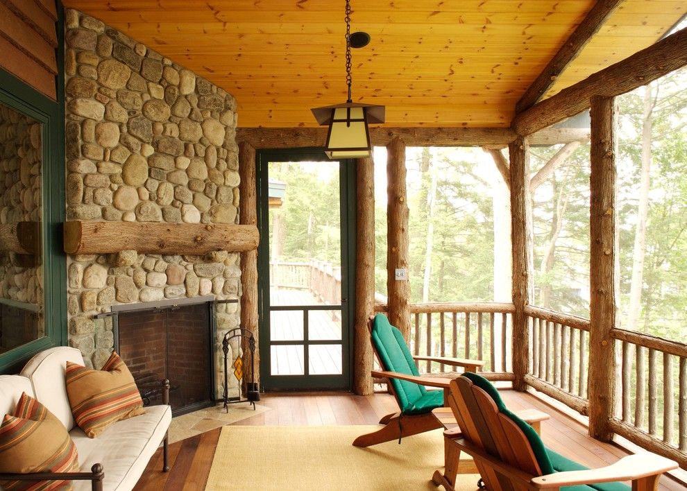 Appalachian Log Homes for a Rustic Porch with a Pine Ceiling Boards and Modern Lakeside Home with Rustic Influences by Adirondack Design