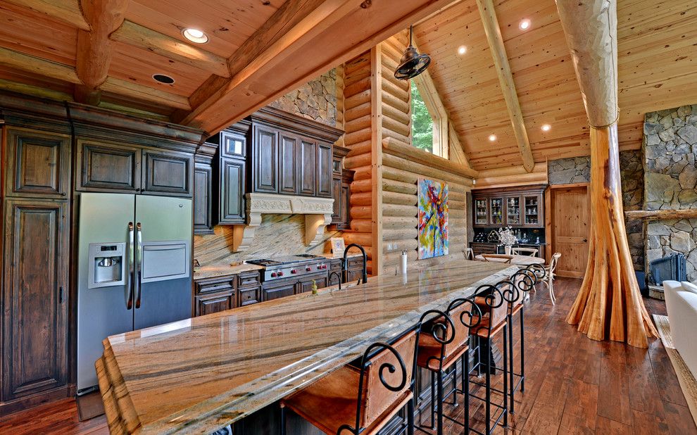 Appalachian Log Homes for a Traditional Kitchen with a Log Beams and Blue Ridge Georgia Custom Homes by Envision Web