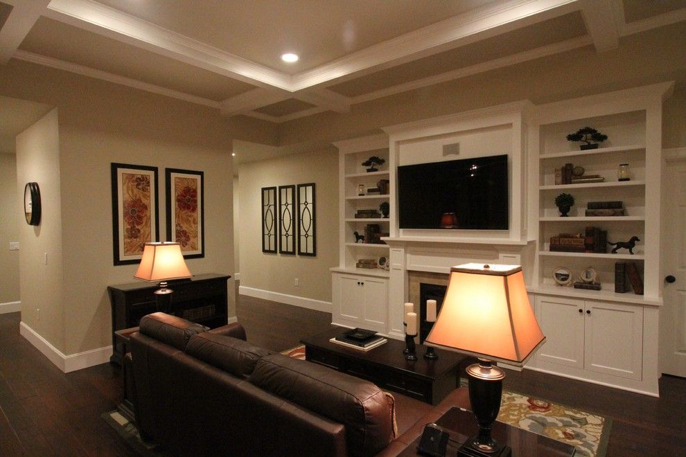 Aragon Entertainment Center for a  Family Room with a Hallmark Hardwoods Floor and Victorian Ave. Family Room by Aloha Home Builders