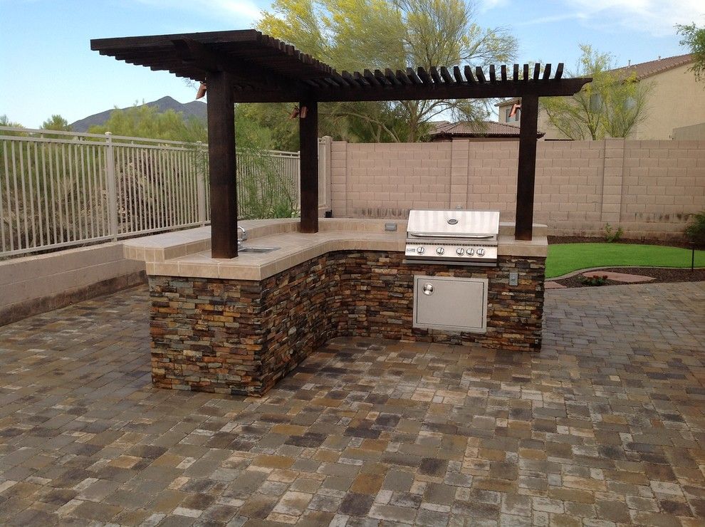 Arbor Crest for a Traditional Patio with a Bbq with a Wood Pergola and Belgard Pavers  Back Yard Patio by Desert Crest, Llc