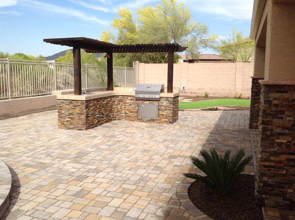 Arbor Crest for a Traditional Patio with a Cave Creek Outdoor Barbeque Bar and Belgard Pavers  Back Yard Patio by Desert Crest, Llc