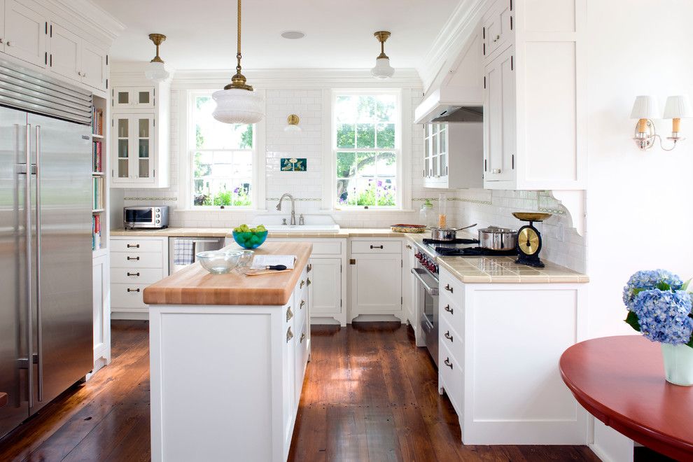 Armstrong Commercial Flooring for a Traditional Kitchen with a Tiled Counters and Captains House by Colonial Reproductions, Inc.