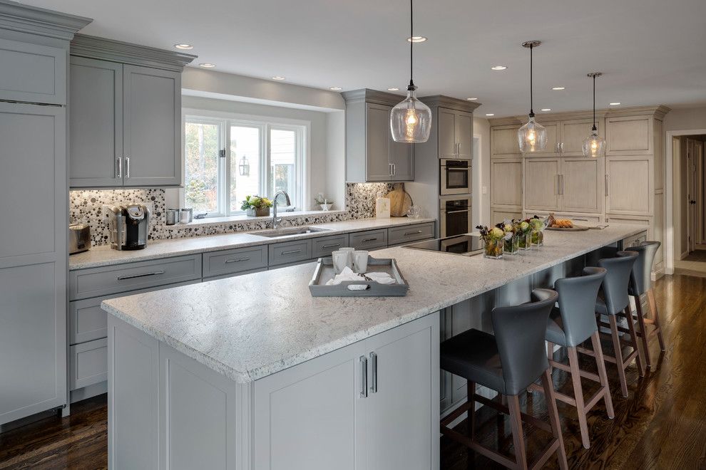 Asko Appliances for a Transitional Kitchen with a Wolf Transitional Convection Steam Oven and Gray Painted Kitchen by Platt Builders