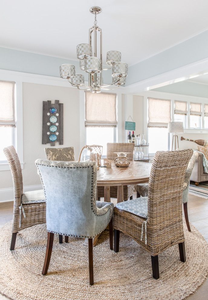 Atg Lighting for a Beach Style Dining Room with a Medium Hardwood Flooring and Shore Delish by Cmm Construction Inc.