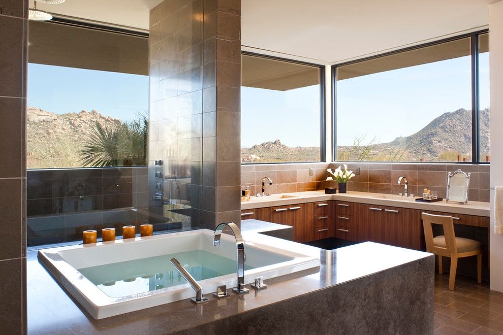 Az Tile Tempe for a Modern Bathroom with a Whirlpool Tub and Collector's Paradise | Estancia by Drewettworks