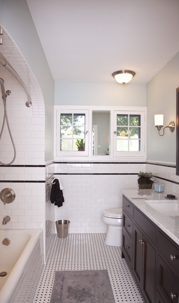 Az Tile Tempe for a Traditional Bathroom with a Traditional and a Fresh Take on Tudor   Guest Bathroom by Trehus Architects+Interior Designers+Builders