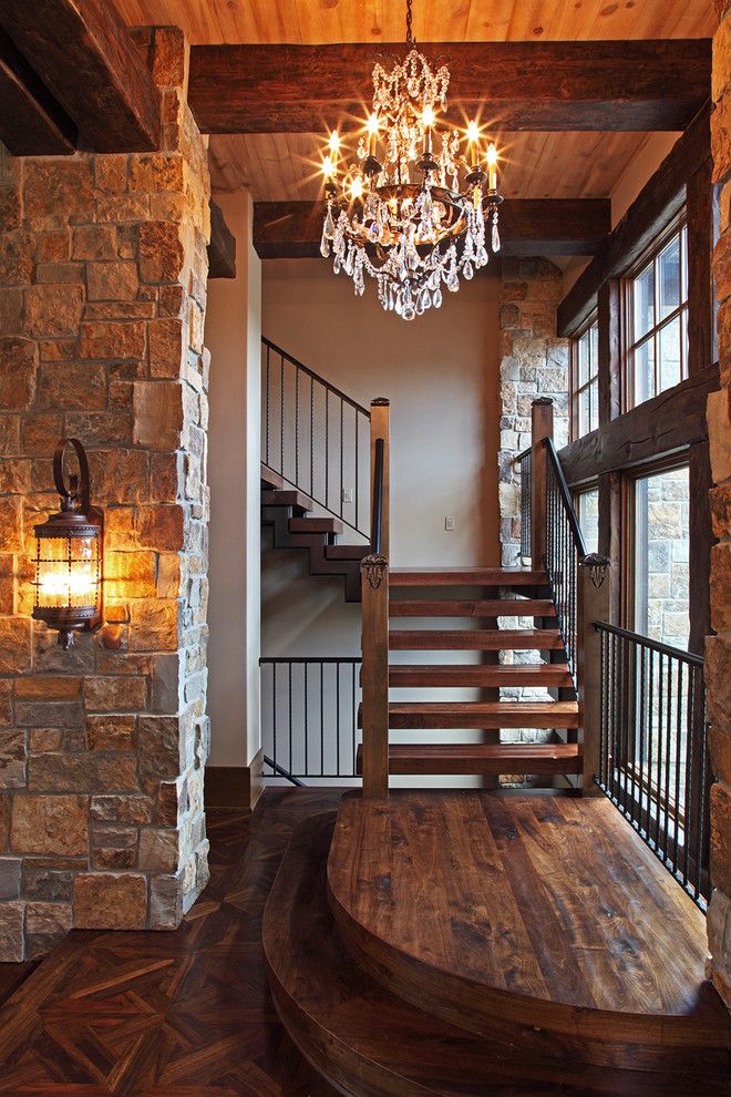 Baby Grand Piano Dimensions for a Rustic Entry with a Piano in Entryway and Old World Deer Lodge Estate by James Mcneal Architecture and Design