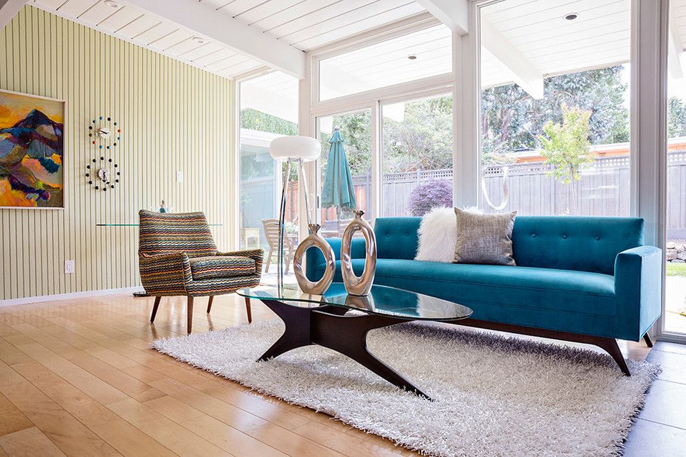 Back Page San Francisco for a Midcentury Living Room with a Exposed Rafters and San Mateo Highlands Eichler Home Tour 2014 by Amyvogel