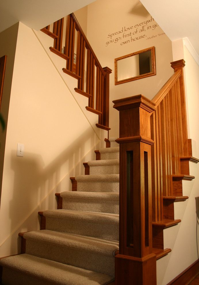 Baluster Spacing for a Craftsman Staircase with a Handrail and Prairie Style Ranch Remodel: Staircase and Railing Detail by Rta Studio Residential Architects