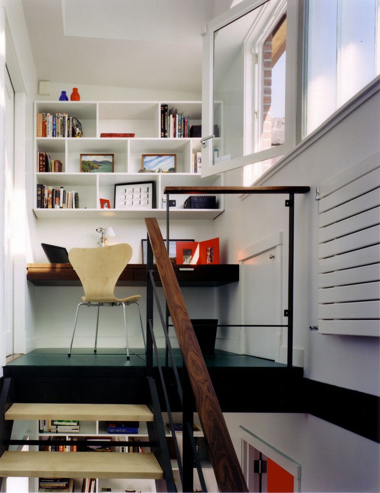 Baluster Spacing for a Modern Home Office with a Built in Desk and Carroll Gardens Abode by Cwb Architects