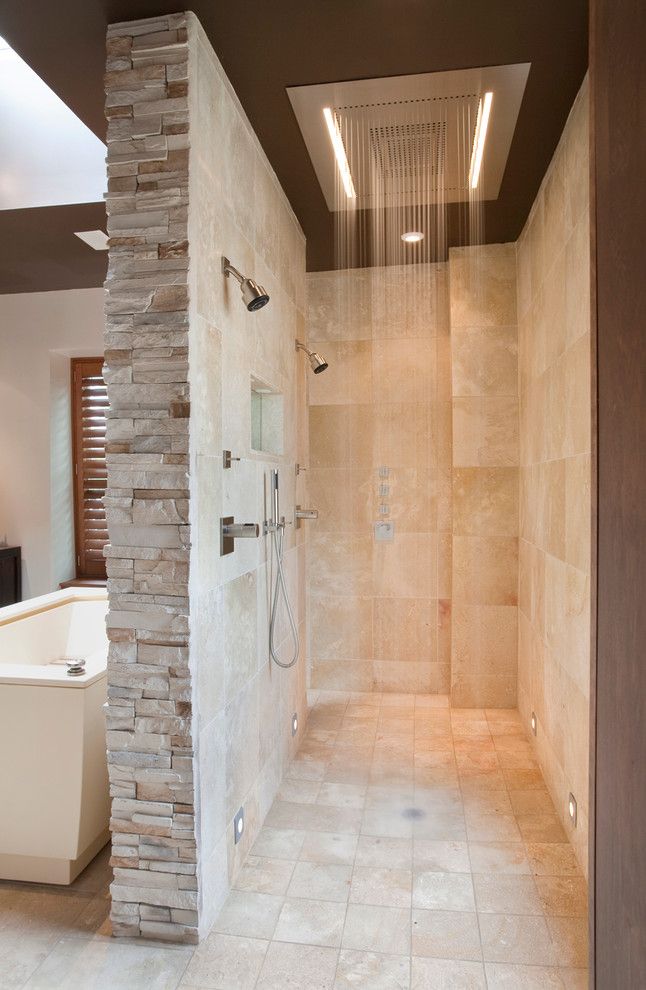 Bamboo Cutting Board Care for a Contemporary Bathroom with a Rain Shower Head and 19th St by Art Design Build