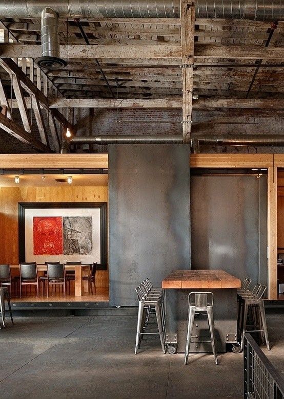 Barstol for a Industrial Dining Room with a Exposed Rafters and the Lofts by Salt Homes