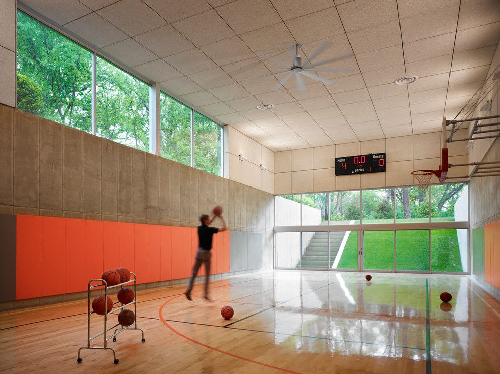 Basketball Court Measurements for a Contemporary Home Gym with a Recessed Lighting and Fleetwood Distinguished Photos by Fleetwood Windows & Doors