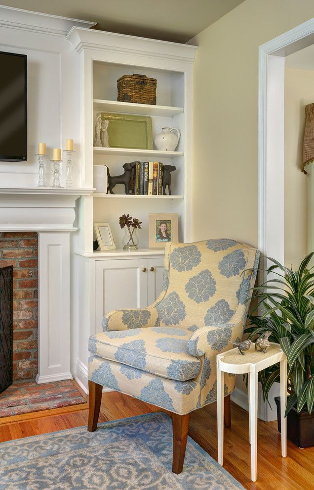 Belden Brick for a Transitional Family Room with a Linen Window Treatment and Ridgefield Home   Traditional/colonial by Rachel Belden Interior Design Llc