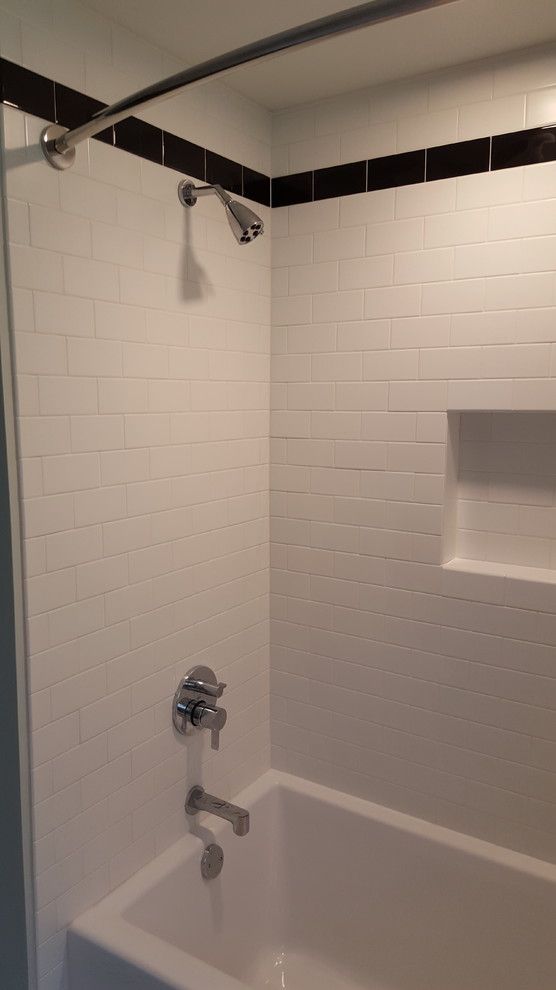 Bell Tower Hotel Ann Arbor for a Transitional Bathroom with a 3x6 Subway Tile and Ann Arbor Subway Tile Shower/octogan Tile Floor by Exemplar Carpentry & Home Repair