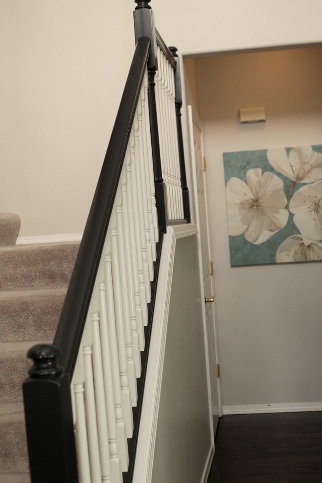 Benjamin Moore Seattle for a Transitional Staircase with a Benjamin Moore White Dove and Banister Before and After by Seaton's Inc.  General Contractors and Design