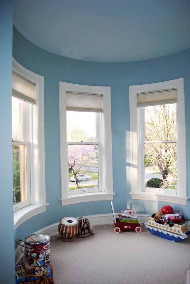 Benjamin Moore Seattle for a Victorian Bedroom with a Benjamin Moore Greenhow Blue and Queen Anne Victorian, Fairfield, Iowa by Belltown Design