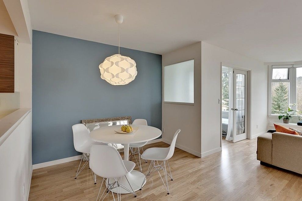 Benjamin Moore Whites for a Modern Dining Room with a Oak and Halifax St by Mike Strutt Design