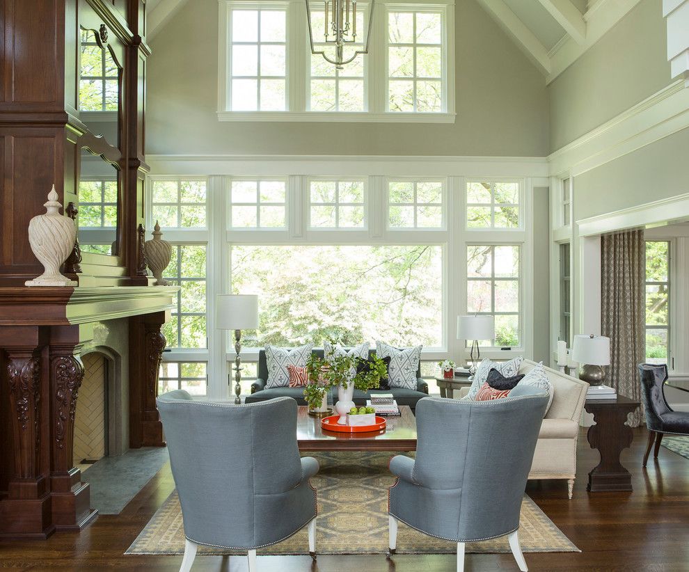 Benjamin Moore Whites for a Transitional Living Room with a Dark Wood Floor and Bywood Street Residence by Martha O'hara Interiors