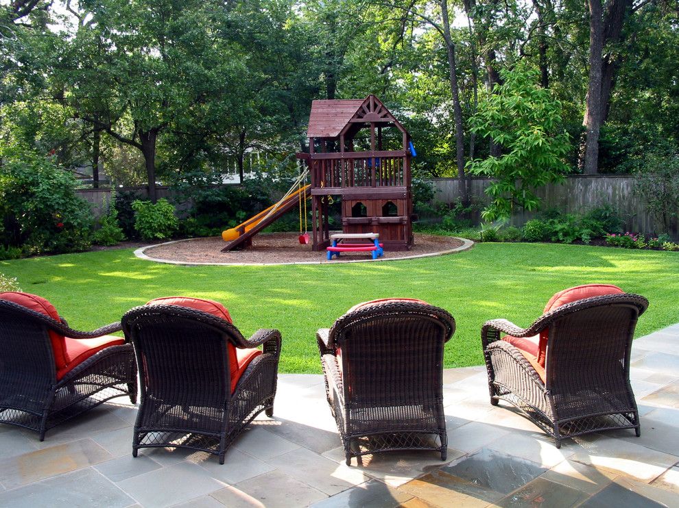 Berns Garden Center for a Traditional Landscape with a Red Cushions and the Children Upfront and Center Stage by David Morello Garden Enterprises, Inc.