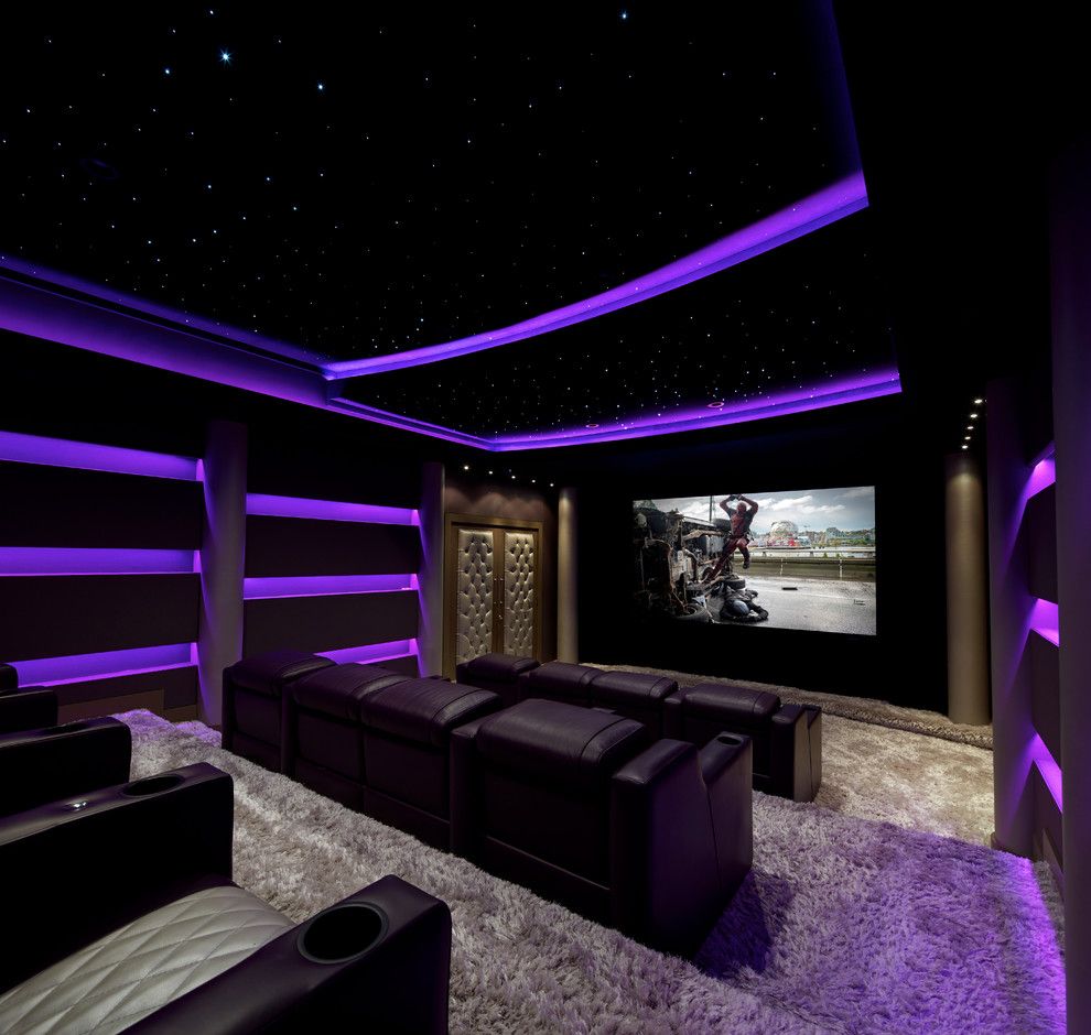 Bethesda Movie Theater for a Contemporary Home Theater with a Illuminated Ceiling and José Reyes Theatre by Acousticsmart Home Theatre Interiors