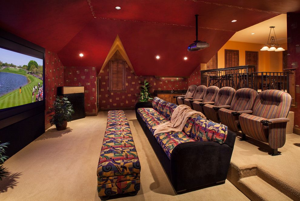 Bethesda Movie Theater for a Mediterranean Home Theater with a Projector and Villa Corsini by Kurtz Homes Naples