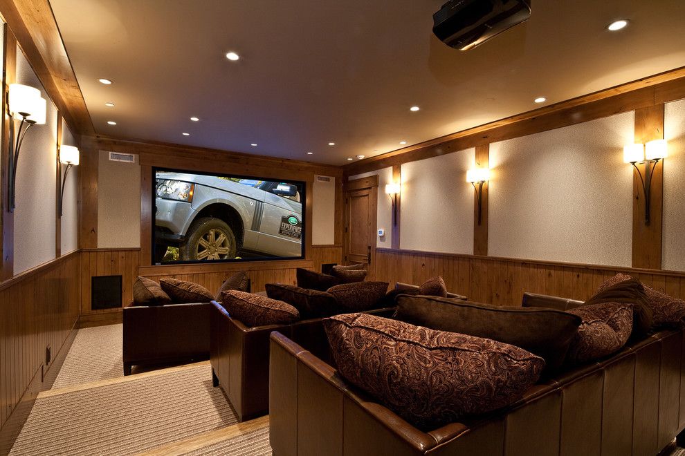 Bethesda Movie Theater for a Traditional Home Theater with a Brown Throw Pillow and Theater by Jaffa Group Design Build