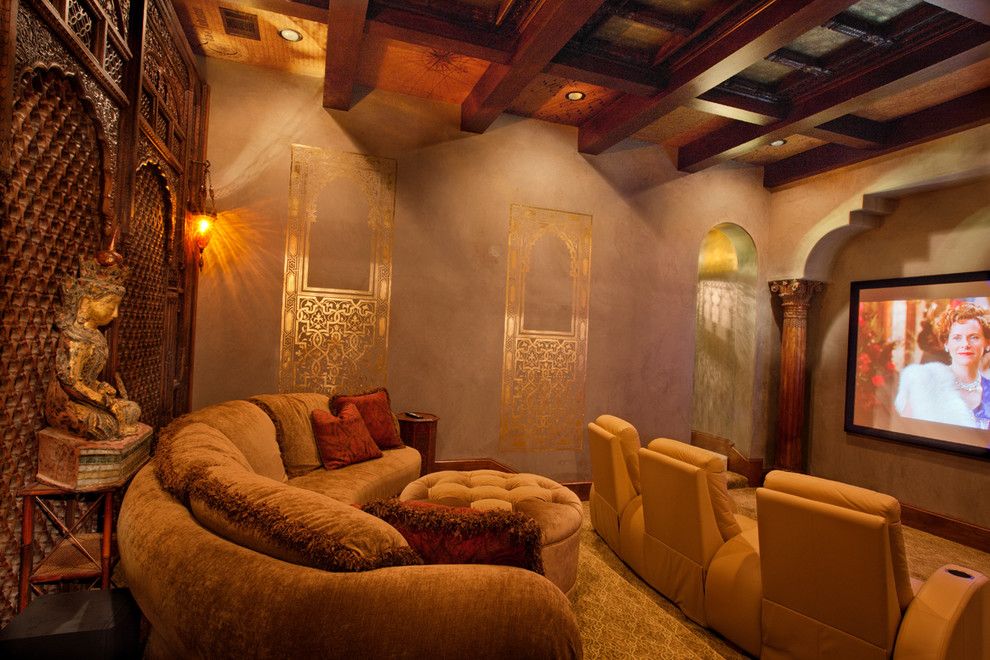 Bethesda Movie Theater for a Traditional Home Theater with a Carpet and Villa Ascosa by My Villa Austin