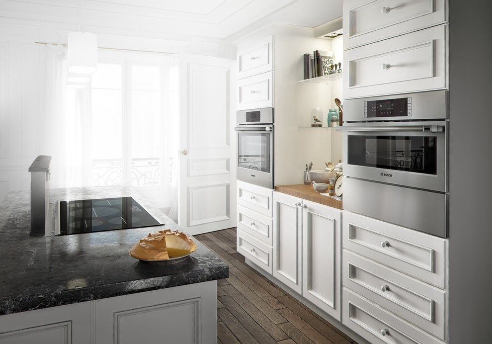 Beveled Edge for a Contemporary Kitchen with a White Cabinets and Bosch Kitchens by Bosch Home Appliances